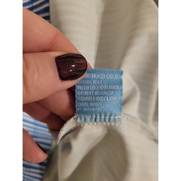 J. McLaughlin Durham Ruffle Neck 3/4 Sleeve Catalina Cloth Top M Blue Stripe - Picture 6 of 6